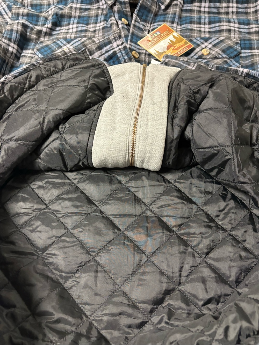 Moose Creek Men’s Plaid Hooded Button-Up Shacket in Blue and Gray XXL NWT - Picture 11 of 12
